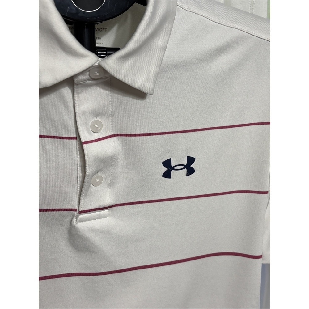 Under Armour Playoff 2.0 Mens Small White Stripe Golf Polo Shirt heat gear